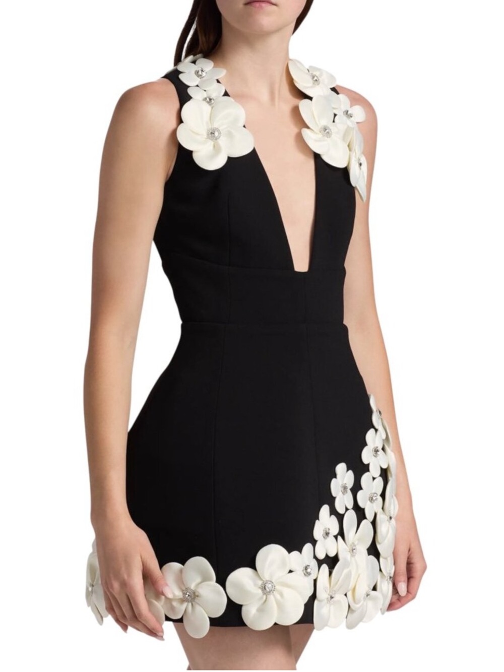 Bronx and Banco Estelle Black White 3D Floral Applique Mini Dress Size Small - Picture 9 of 16